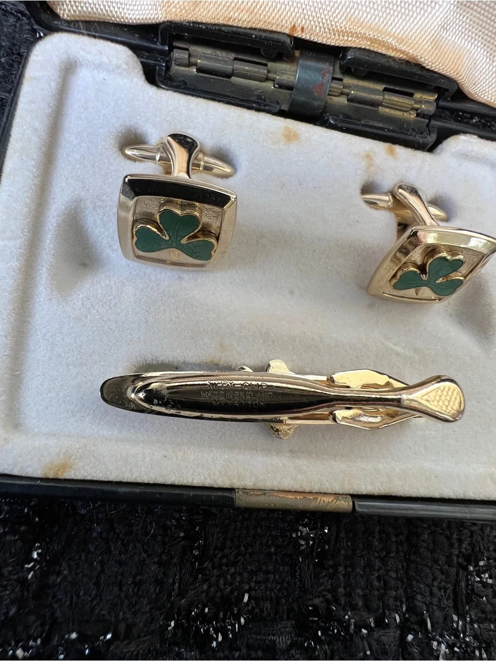 Vintage 1960’s Stratton  Shamrock Cufflinks and Tie Bar - Green